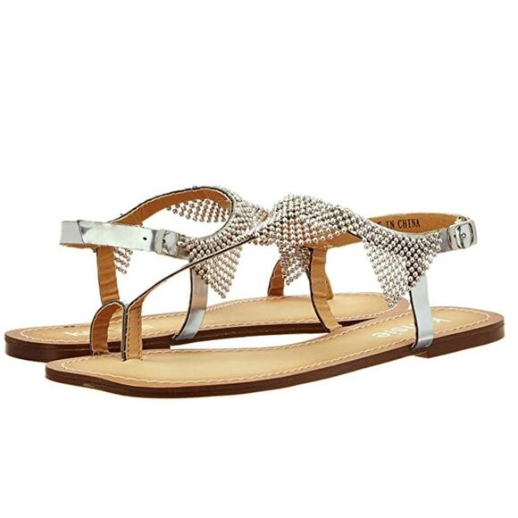 Kensie 9.5 Metallic Silver Tommie Toe Ring Sandals - Picture 2 of 8